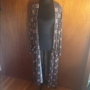 LuLaRoe Patterned Long Cardigan Sweater - Black and Pink